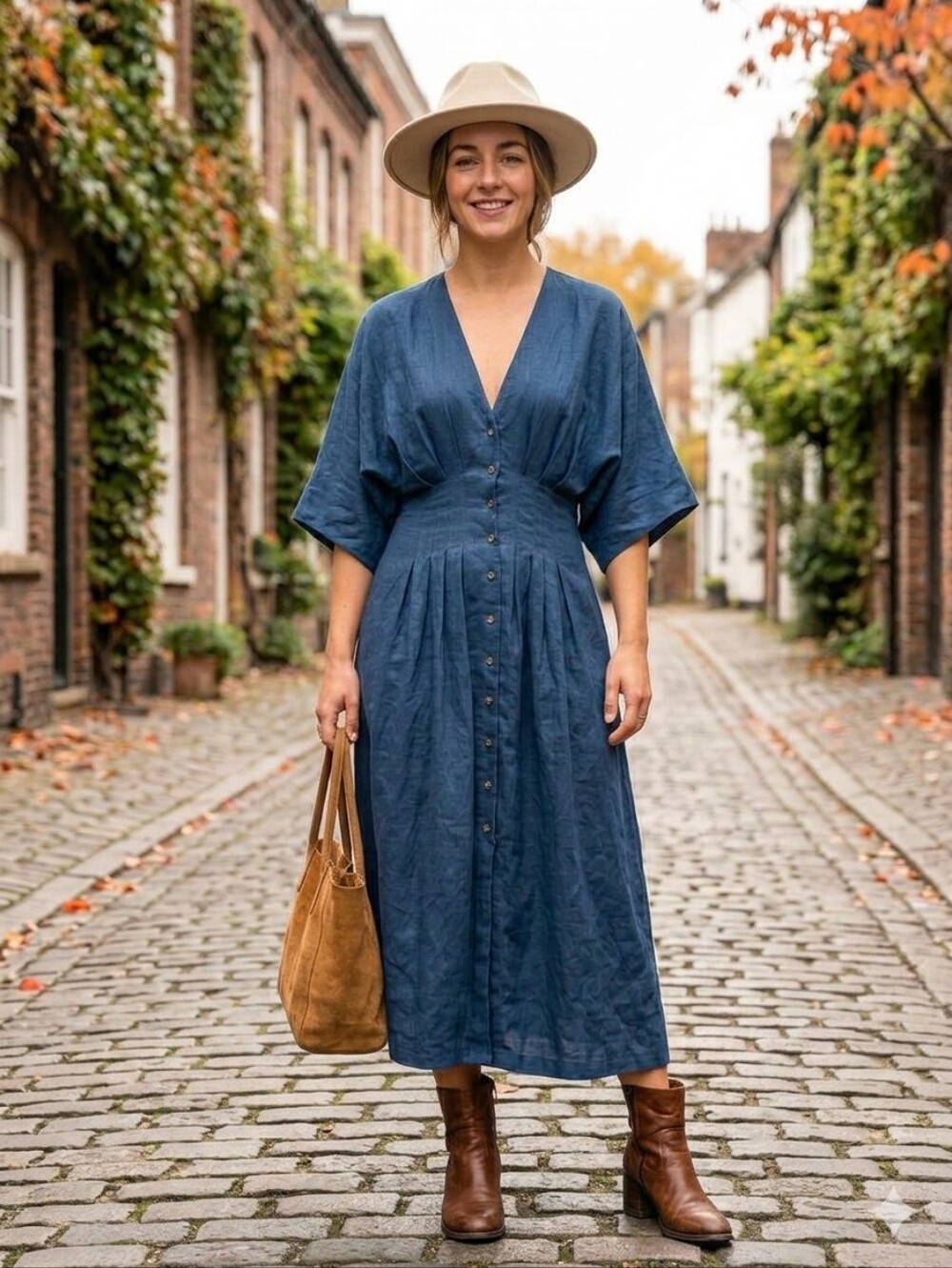 Scotch & Soda V-Neck Linen Midi Dress Blue Big Dipper Old Money Preppy Chic XL